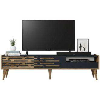 Dmora Mobile porta tv Alnilam, Credenza da soggiorno, Armadio basso per tv, Base parete attrezzata, 180x45h35 cm, Antracite e Noce, con imballo rinforzato