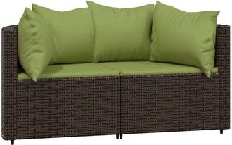 vidaXL Sof&aacute;s Esquina Jard&iacute;n Con Cojines 2 Uds Rat&aacute;n Sint&eacute;tico Marr&oacute;n Vidaxl