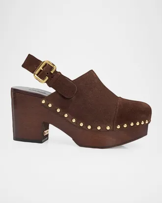 Chlo&eacute; 80mm Jeannette Suede Platform Clogs