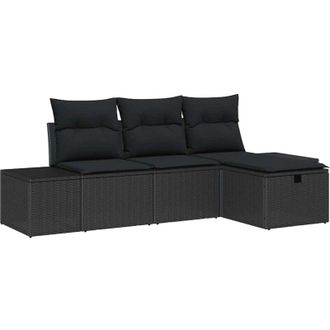 vidaXL Garden Sofa Set with Cushion 4 pcs Black Poly rattan vidaXL