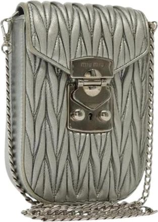 Miu Miu Pre-owned Cross Body Bags, female, Gray, Size: ONE SIZE Pre-owned Leather shoulder-bags