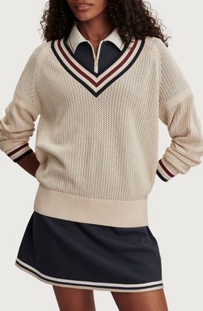 Varley Maurice Open Stitch Cotton V-Neck Sweater in Oat Milk at Nordstrom, Size X-Large