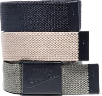 Nike Mens 3 Pack Web Belt, Black/Olive/Khaki, Futura, One Size