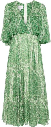Giambattista Valli botanical-print silk midi dress - women - Silk - 38 - Green