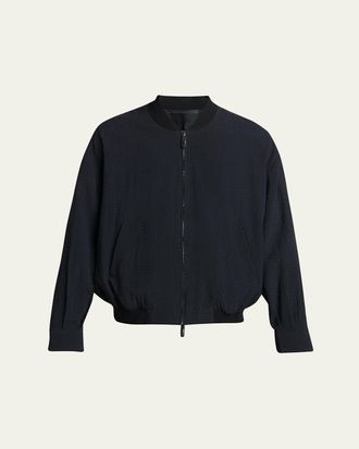 Giorgio Armani Mens Seersucker Full-Zip Bomber Jacket