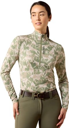 Ariat Womens Lunaveil 1/2 Zip Baselayer Top Long Sleeve in Olive Coincide Print, Size 2X-Small, by Ariat