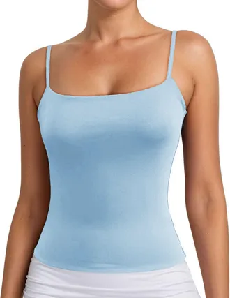 Generic Womens Basic Double Lined Scoop Neck Tank Tops Adjustable Cami Tank Summer Sleeveless Tank Tops for Women