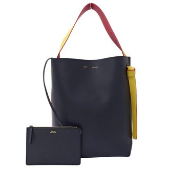 Celine Navy Orange Leather Handbag Pouch Shoulder Bag Tote Bag (Pre-Owned)