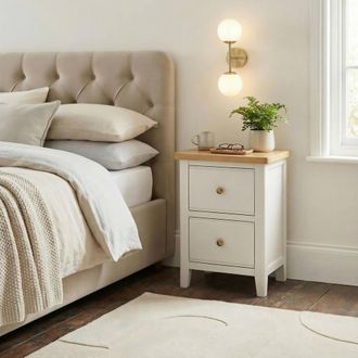 Furniturebox Belle Solid Oak Wood & Cream Slim Bedside Table