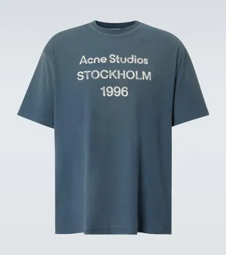 【Acne Studios】ロゴ入りコットン＆ヘンプジャージーTシャツ ACNE STUDIOS コットン混ジャージー Tシャツ ダメージ加工 ロゴ