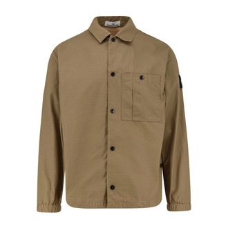 Stone Island Light Jackets, male, Green, Size: XL Classic Collar Jacket