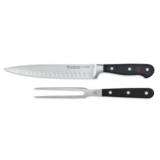 W&uuml;sthof Classic 2 Piece Carving Knife & Fork Set Hollow Edge