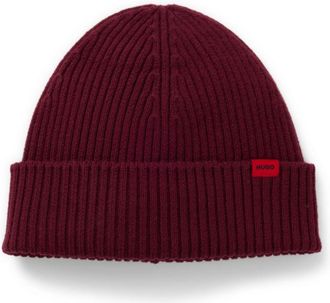 HUGO BOSS Virgin-wool beanie hat with red logo