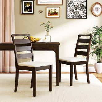 Costway Costway Modern Dining Chair Set of 2 Upholstered Farmhouse Chairs in Walnut