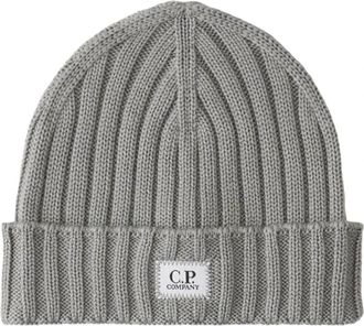 C.P. Company Merino Logo Beanie- griffin grey - Heren - Hoeden - Grijs - ONE Size - Wol - Accessoires