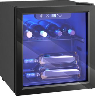 HOMCOM Homcom Vinoteca De 36 L Para Vinos Y Bebidas Con Temperatura Ajustable 4-16&deg;, Puerta De Doble Cristal, Luz Led Y Pantalla T&aacute;ctil, Negro