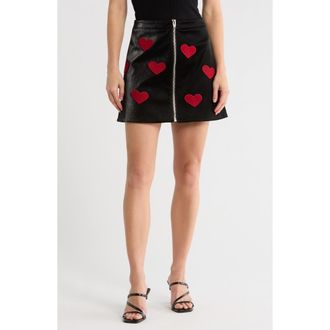 Cinq &agrave; Sept Appliqu&eacute; Heart Palo Skirt in Black/Rosewood at Nordstrom Rack, Size 14