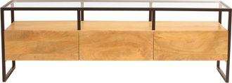 Miliboo Mueble Tv Rectangular Con Almacenaje De Madera Maciza De Mango, Cristal Y Metal Negro 150 Cm Diya