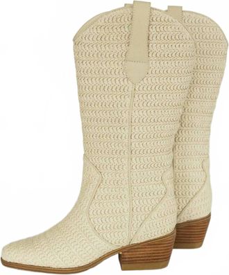 Mia Shoes Womens Jenah Leather Raffia Boots In Bone