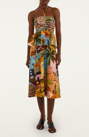Farm Rio Tropical Print Corded Bodice Midi Dress in Multicolor at Nordstrom, Size Xx-Small