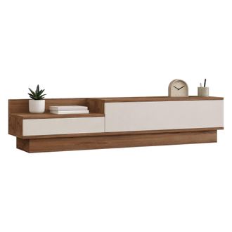 Dmora Mueble Tv Persico, 2 Puertas, 2 Compartimentos, Apertura Abatible, 160x35x35h Cm Blanco