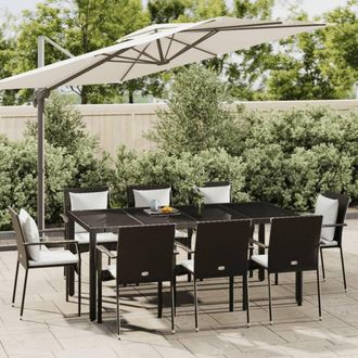 vidaXL Set De Comedor De Jard&iacute;n 9 Pzas Y Cojines Rat&aacute;n Sint&eacute;tico Negro Vidaxl