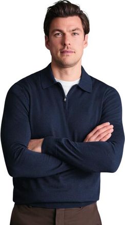 CHARLES TYRWHITT Merino Zip Polo Neck Long sleeve in Navy at Nordstrom, Size Xxx-Large