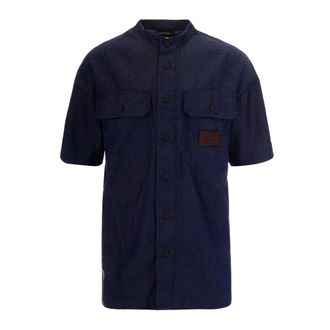 Emporio Armani Short Sleeve Shirts, male, Blue, Size: S Comfort Fit Shirt in Capsule Denim Lyocell Chambray