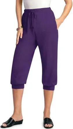 Roaman's Plus Size Soft Knit Capri Pant With Drawstring Waist in Midnight Violet at Nordstrom, Size 2X