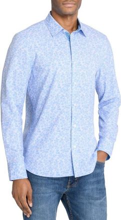 ConStruct Slim Fit Ditsy Floral Recycled 4-Way Stretch Performance Long Sleeve Shirt in Lt Blue at Nordstrom, Size X-Large