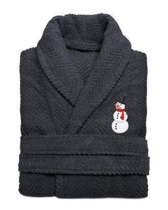 Linum Home Textiles Herringbone Weave Embroidered Holiday Bath Robe