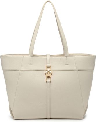 Generic Womens Oversize Tote Handbag with Metal Lock, Large Zip Top Shopper Bag with Two Handles, Spacious Everyday Shoulder Tote (Beige)