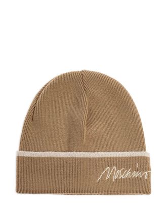 Moschino logo-embroidered ribbed beanie hat - unisex - Nylon/Acrylic/Mohair/Wool - One Size - Neutrals