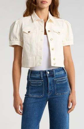 Paige Kendra Short Sleeve Crop Denim Jacket in Tonal Ecru at Nordstrom, Size X-Small