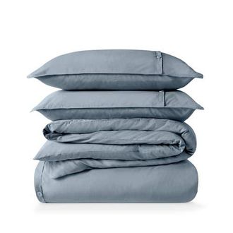 Bare Home 100% Organic Cotton Percale Duvet Cover and Sham Set in Dusty Blue at Nordstrom, Size Queen