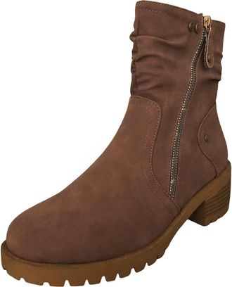 Generic Stylish Women Autumn Ankle Boots with Square Block Heels and Secure Side Zipper Closure for Effortless Daily Wear (Brown, 5.5)