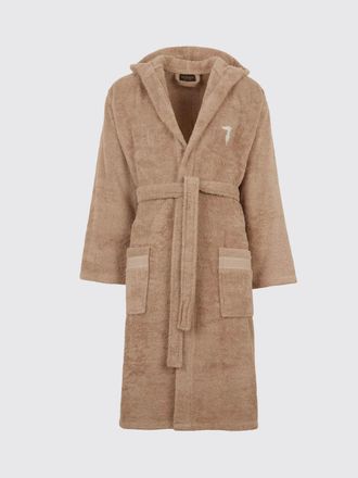 Trussardi Accappatoio con cappuccio in spugna di cotone e logo ricamato a contrasto