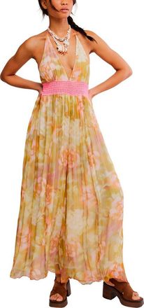 Free People Haze Print Wide Leg Halter Jumpsuit in Blush Meadow Combo at Nordstrom, Size X-Small