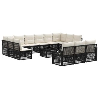 vidaXL Conjunto De Sof&aacute;s De Jard&iacute;n 14 Pcs Negro Rat&aacute;n Sint&eacute;tico Vidaxl
