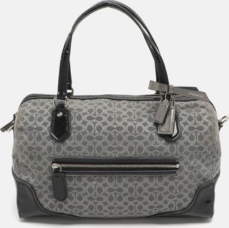 Coach Poppy Grey/black Canvas And Patent Leather East West Satchel