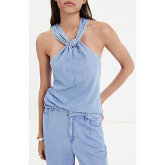 Mango Crossed Strap Denim Top in Light Blue at Nordstrom, Size Small