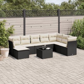 vidaXL Set De Sof&aacute;s De Jard&iacute;n 8 Piezas Y Cojines Rat&aacute;n Sint&eacute;tico Negro Vidaxl