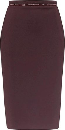 Elisabetta Franchi Pencil Skirts, female, Purple, Size: S Gonna in cr&ecirc;pe con nastro logo