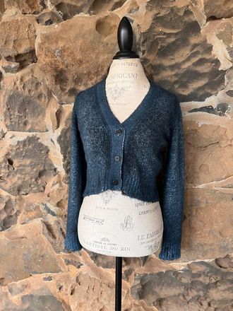 Avant Toi Womens Hand Painted Cotton Cropped Cardigan In N/fiume With Destroyed Edges