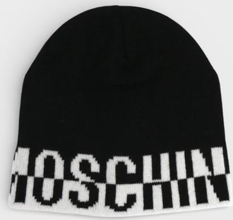 Moschino Womens Logo Beanie Black/White One Size viscose - One Size
