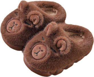 Generic Capybara Slippers for Kids - Soft Plush Cartoon House Slippers with Non-Slip Sole (Dark Brown, L, Adult, Women, 9.5, Numeric Range, UK Footwear Size S