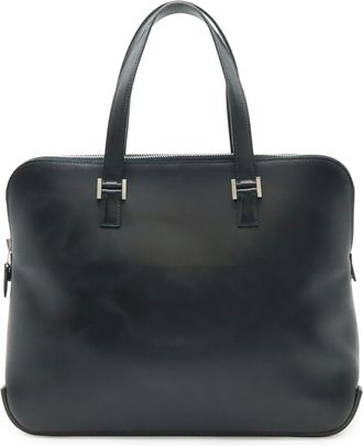 Herm&egrave;s Black White Box Calf Leather Handbag Tote Bag (Pre-Owned)