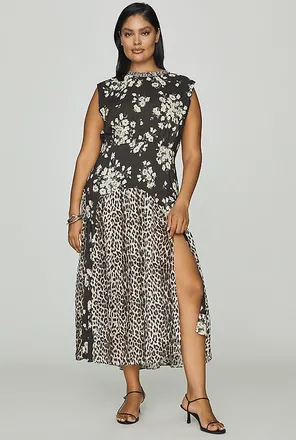 Rixo Coralie Mixed Print Midi Dress