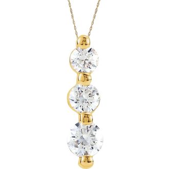 Pompeii3 1Ct Diamond Necklace Three Stone Pendant in 10k White or Yellow Gold