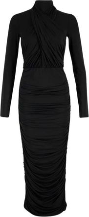 Balmain Geplooide Jersey Midi Jurk - Dames - Casual kleedjes - Zwart - M - Leer - Kleedjes